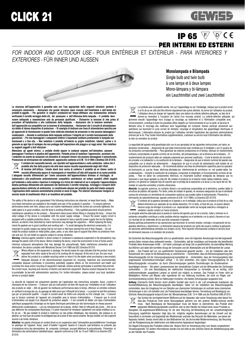 Page 1 de la notice Manuel utilisateur Gewiss GW80983