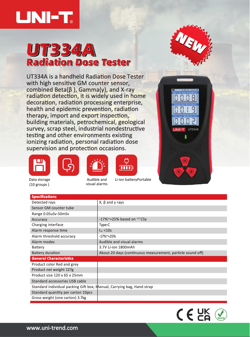 Page 1 de la notice Fiche technique Uni-T UT334A