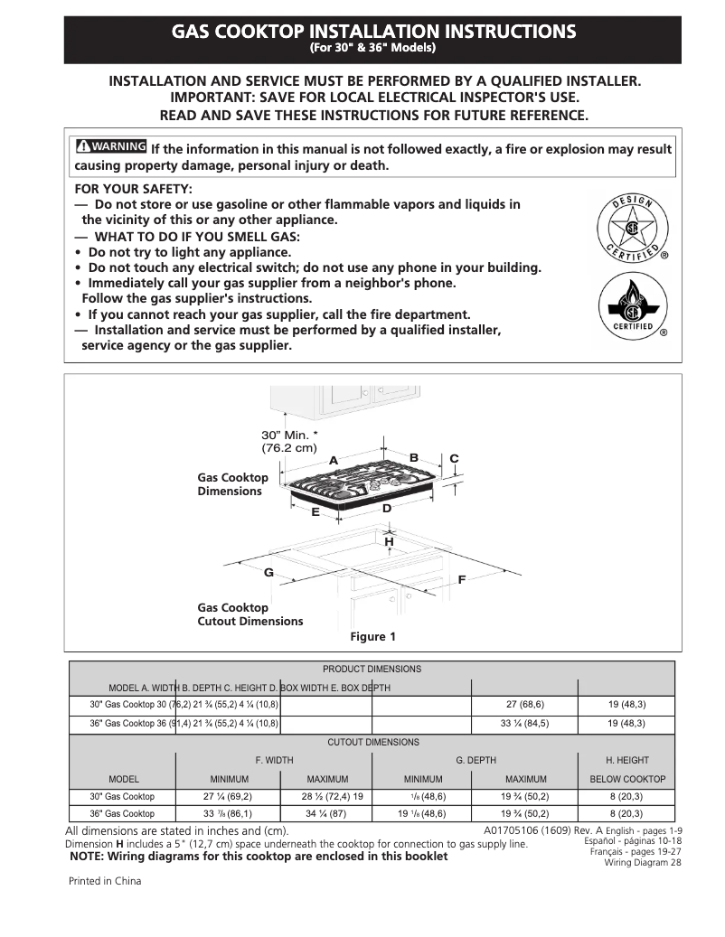 Page n°1 - Guide d'installation Electrolux EW30GC55PB