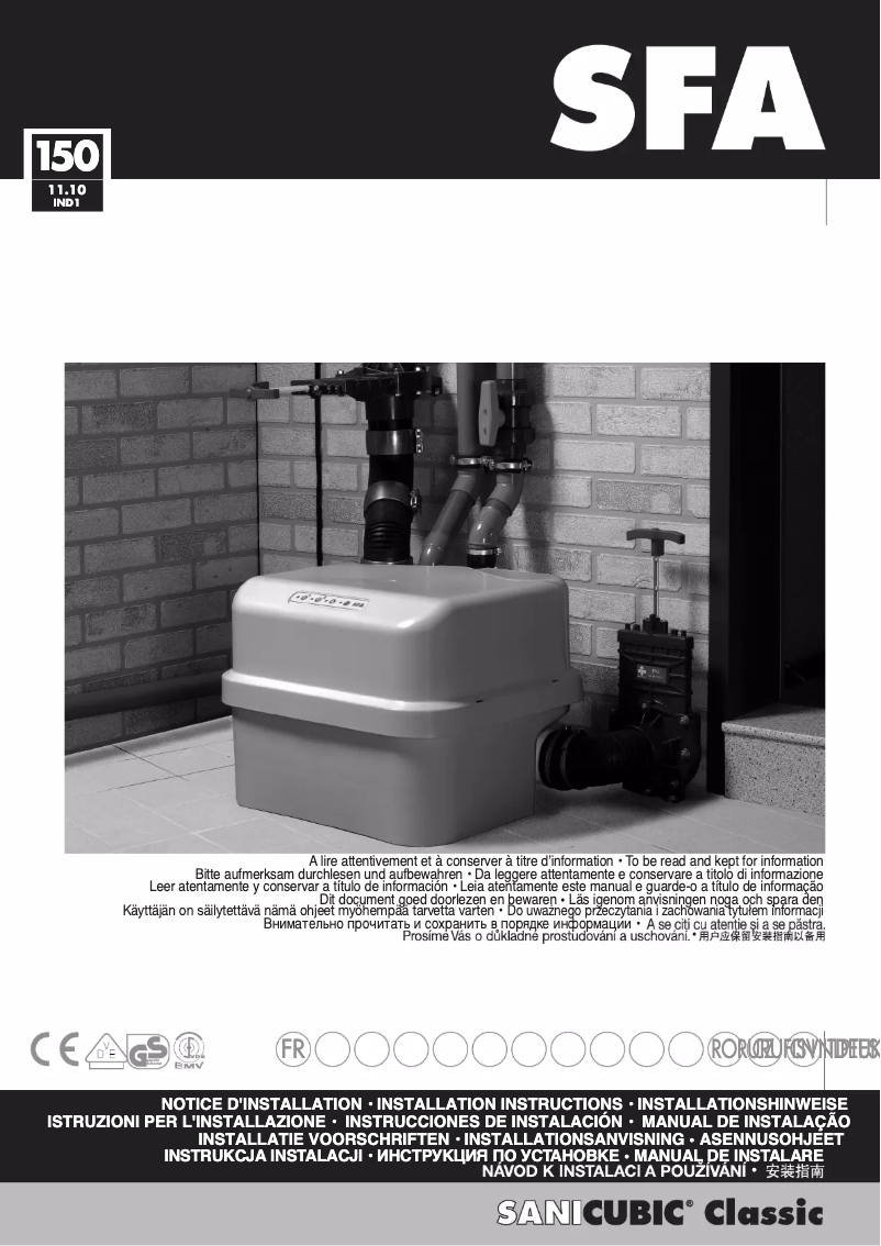 Page 1 de la notice Manuel utilisateur Sanibroyeur Sanicubic 2 Classic Expert-line