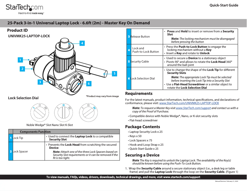 Page 1 de la notice Manuel utilisateur StarTech.com UNIVMK25-LAPTOP-LOCK