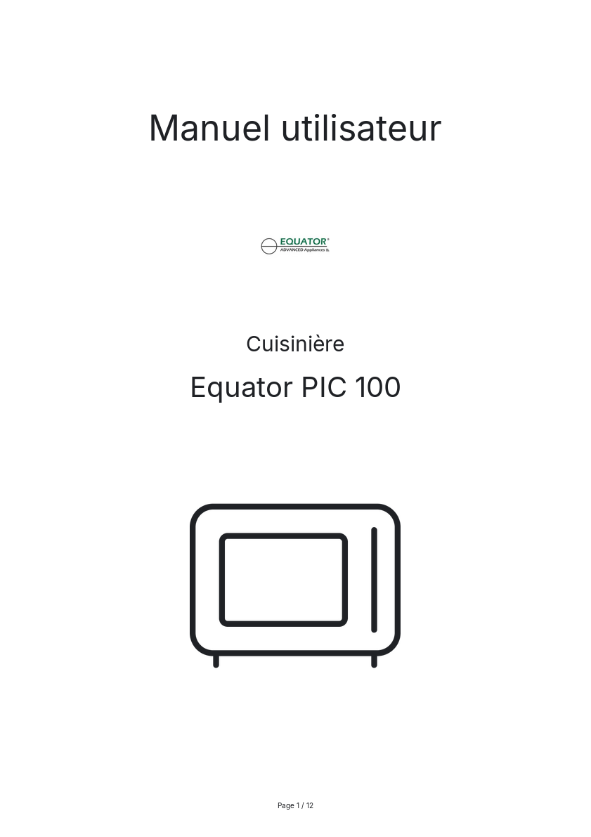 Page n°1 - Manuel utilisateur Equator PIC 100