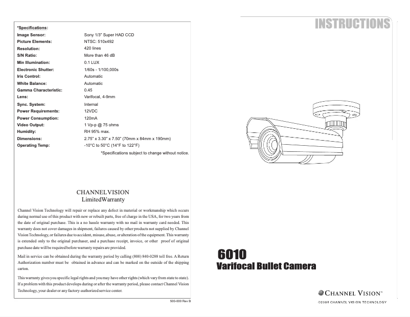 Page n°1 - Manuel utilisateur Channel Vision 6010
