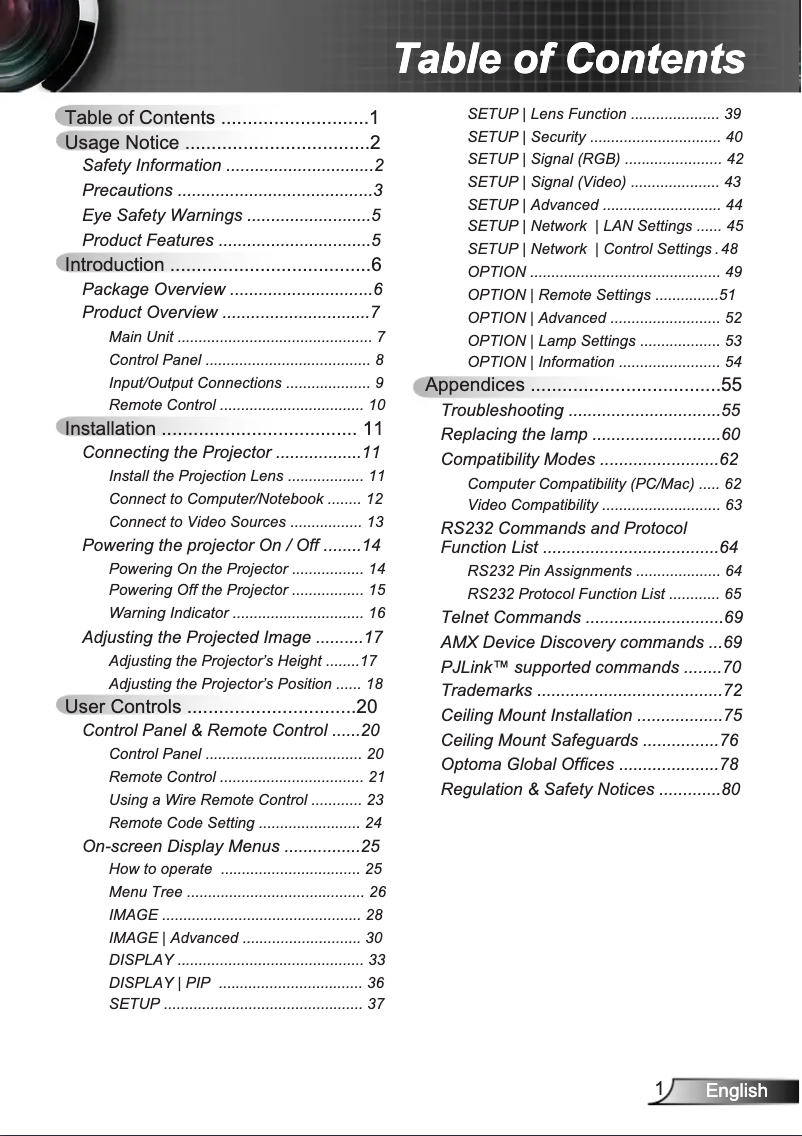 Page n°1 - Manuel utilisateur Optoma EH7700