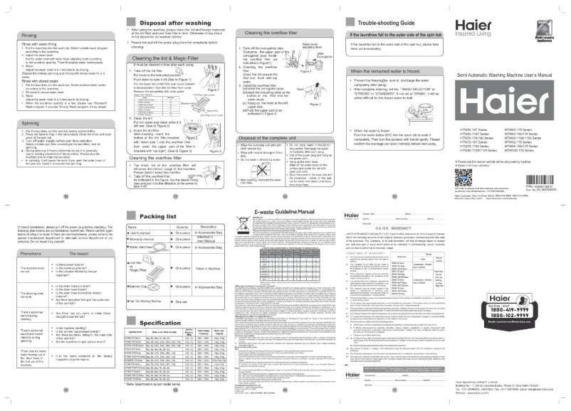 Page 1 de la notice Manuel utilisateur Haier HTW72-187BO