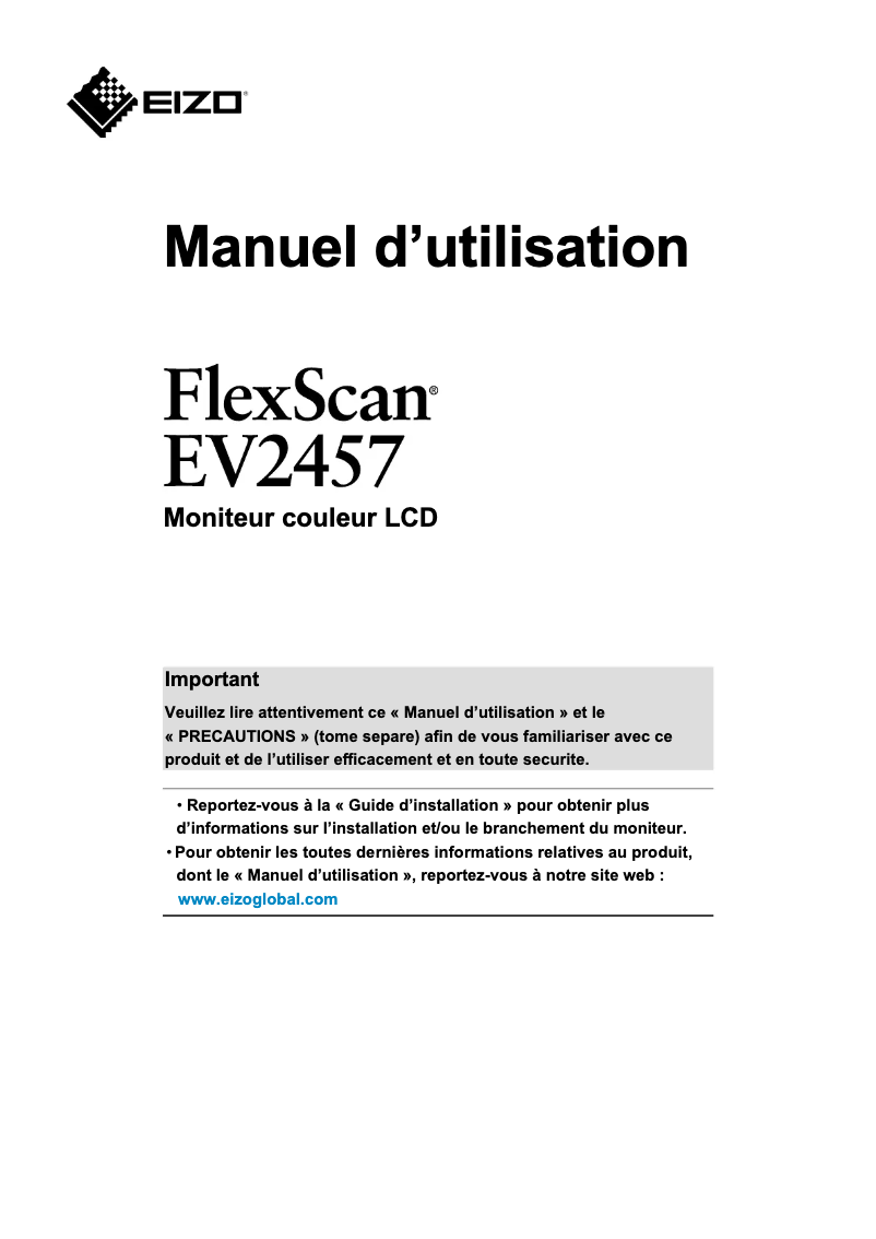 Page 1 de la notice Manuel utilisateur Eizo FlexScan EV2457