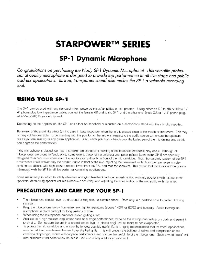 Image de la première page du manuel de l'appareil Starpower SP-1