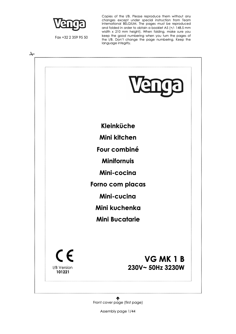Página 1 del manual Manual de usuario Venga VG MK 1 B