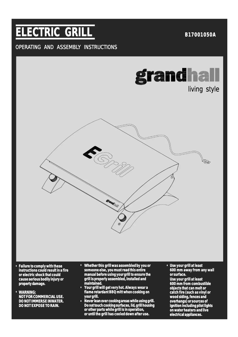 Page 1 de la notice Manuel utilisateur Grandhall E-Grill