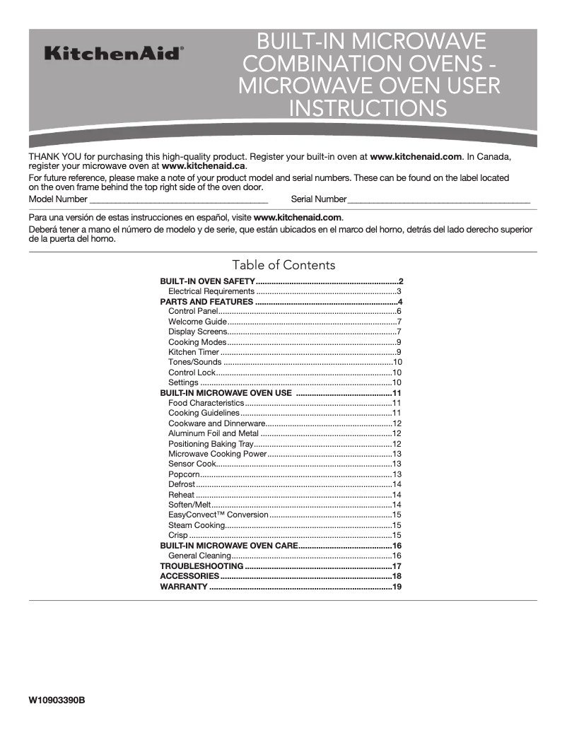 Page 1 de la notice Manuel d'utilisation et d'entretien KitchenAid KOCE900HSS
