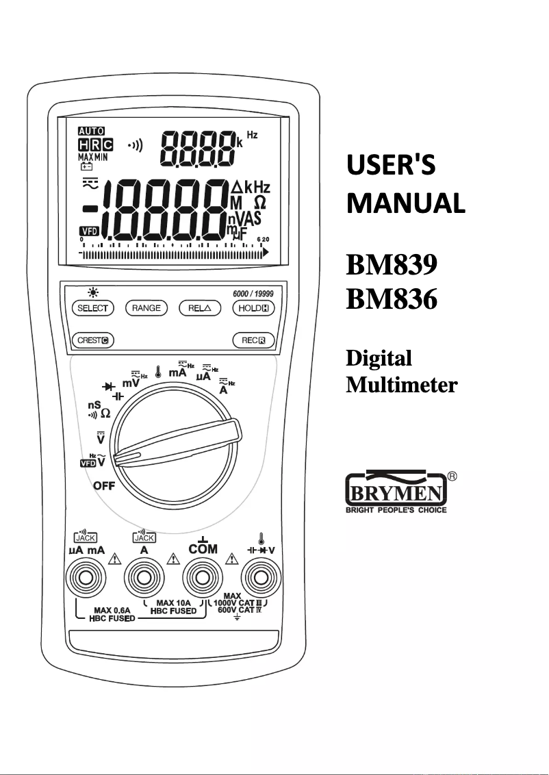 Page n°1 - Manuel utilisateur Brymen BM839