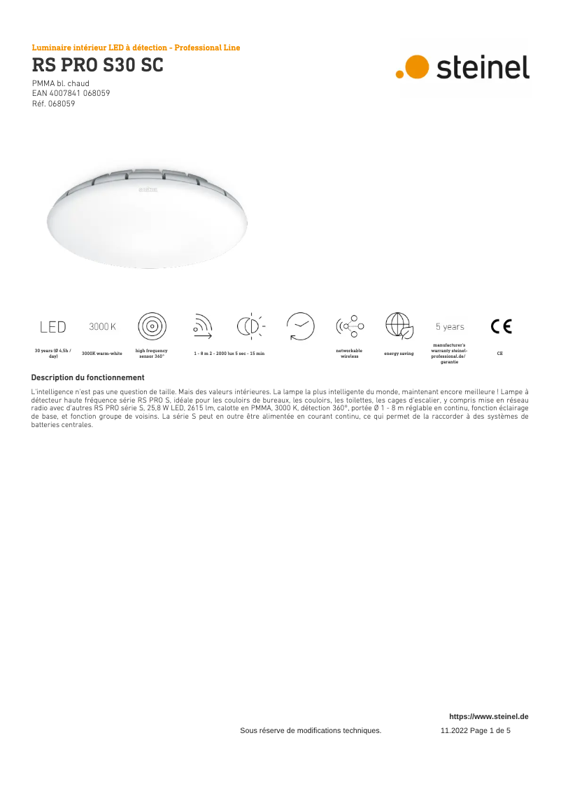 Page n°1 - Fiche technique Steinel RS PRO S30 SC