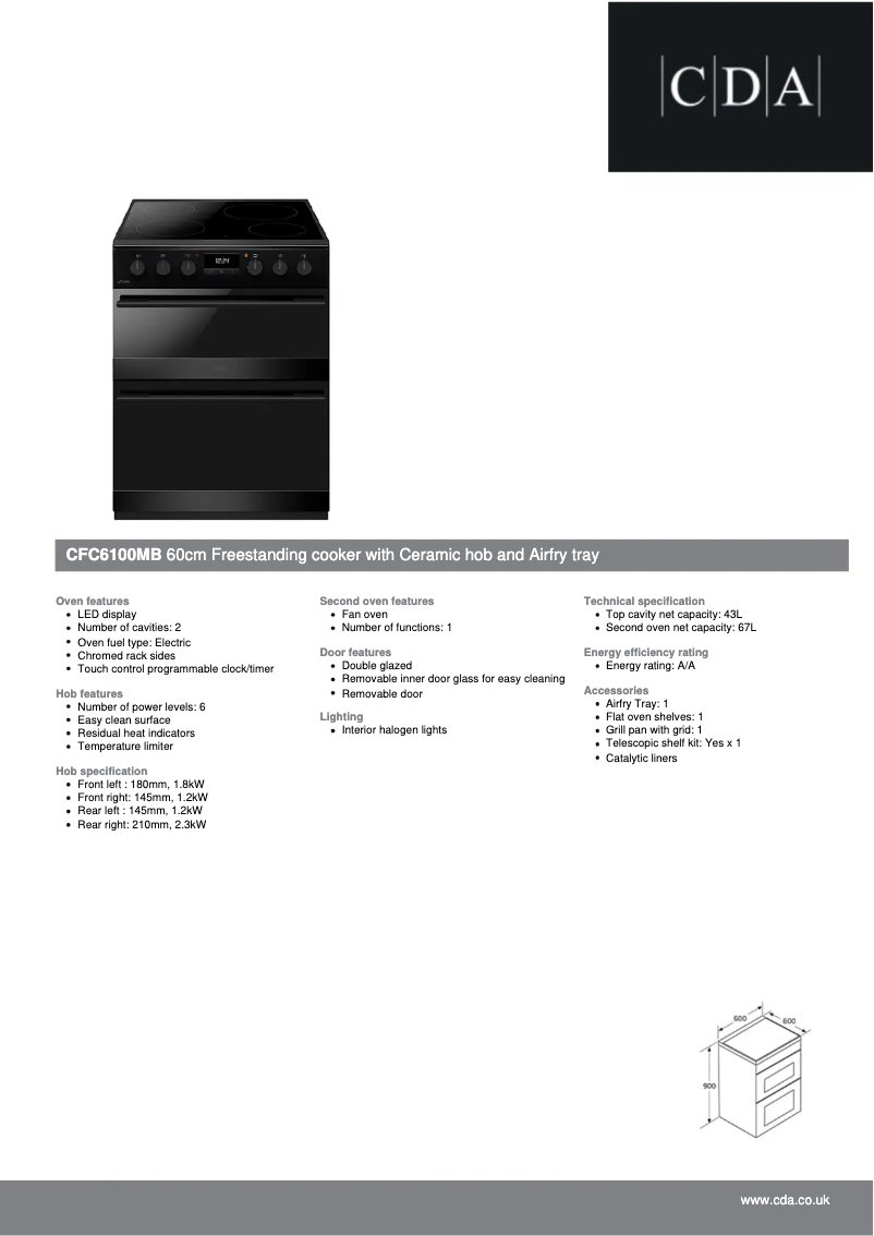 Página 1 del manual Ficha técnica CDA CFC6100MB