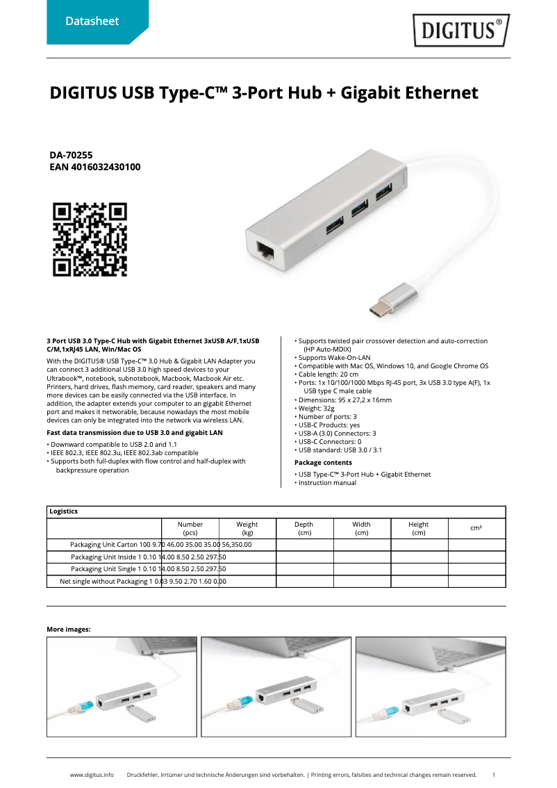 Page n°1 - Fiche technique Digitus DA-70255