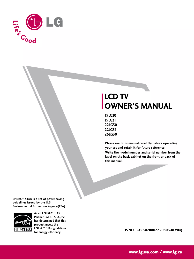 Image de la première page du manuel de l'appareil 26LG30DC