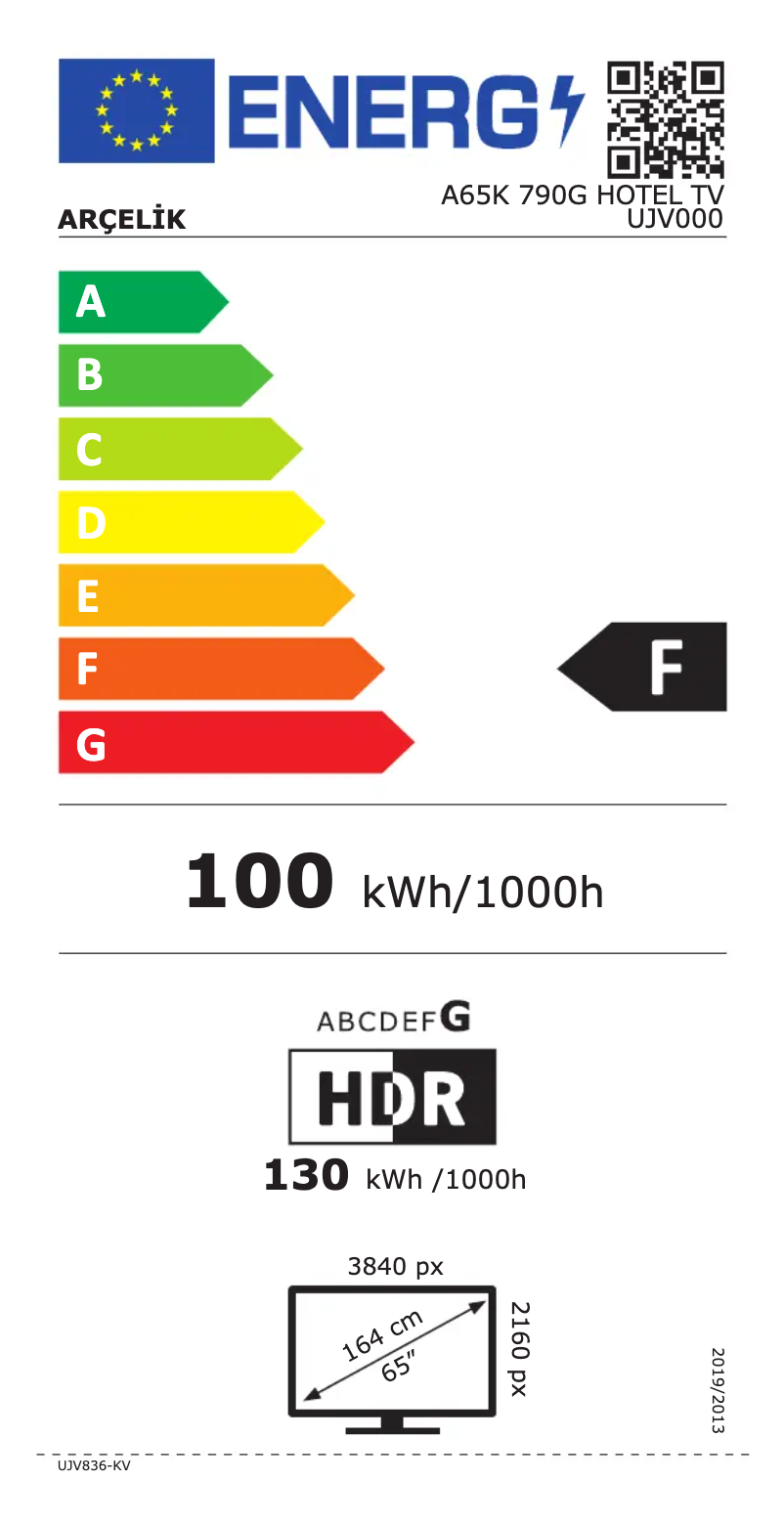 Page 1 de la notice Label énergétique Arçelik A65K 790G