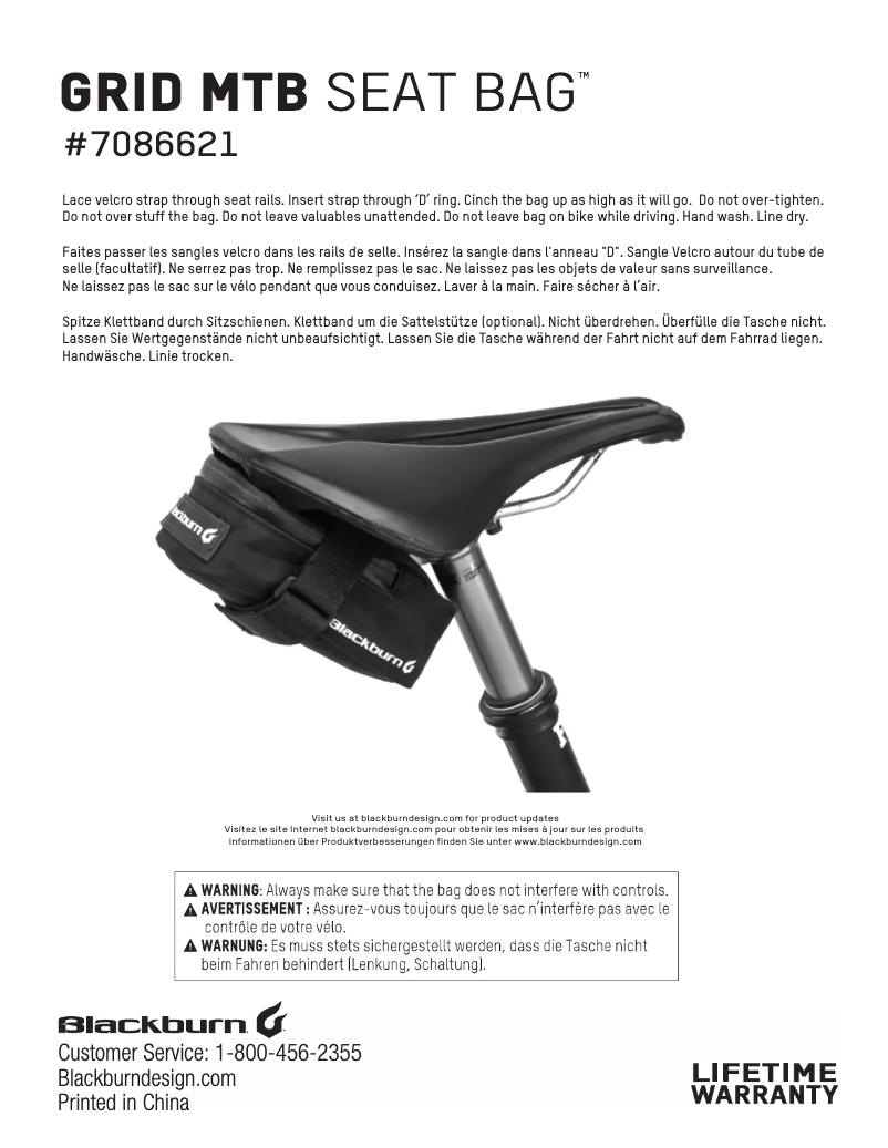 Image de la première page du manuel de l'appareil Grid MBT Seat Bag