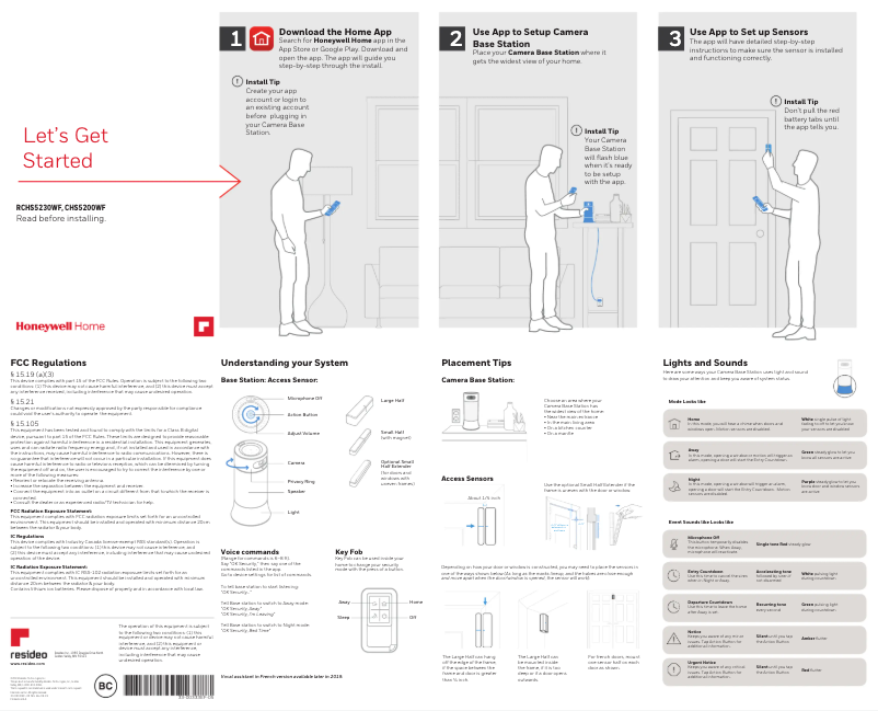 Page 1 de la notice Guide de démarrage rapide Honeywell RCHS5230WF1008