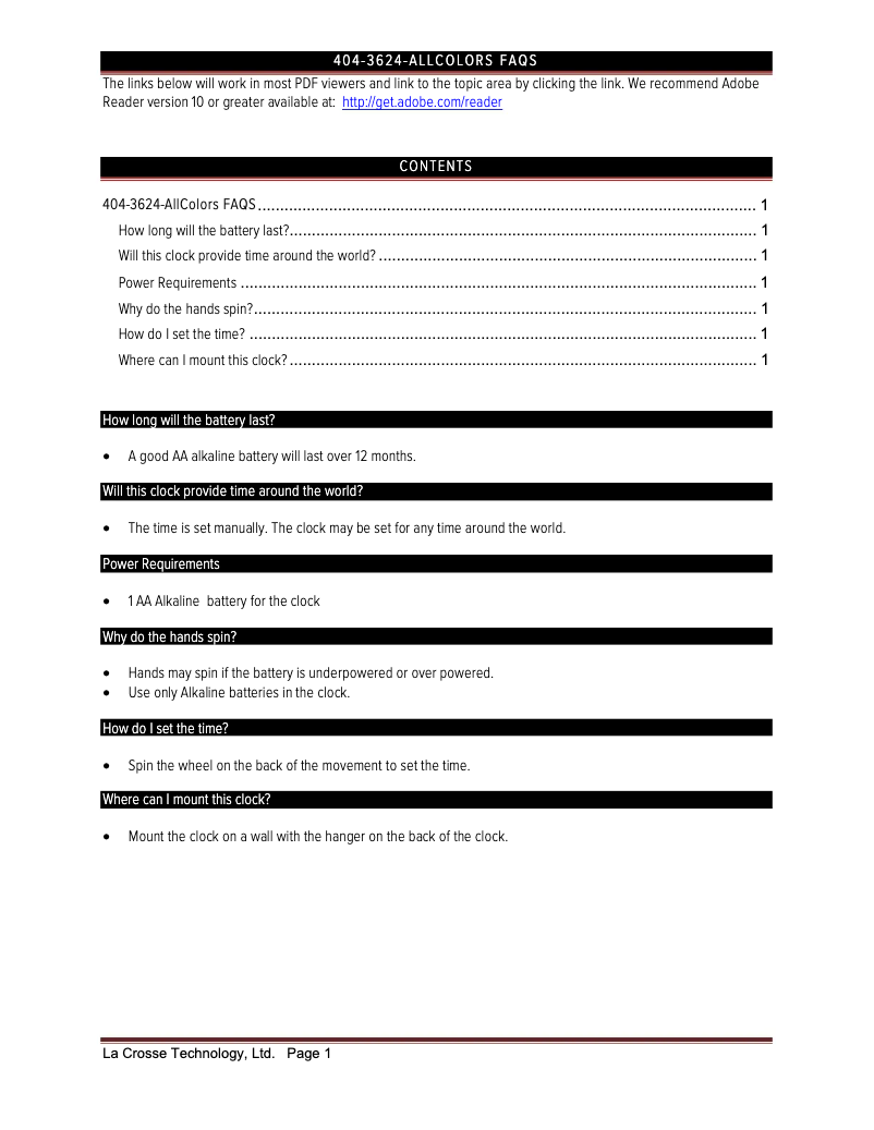 Page n°1 - FAQ La Crosse Technology 404-3624C