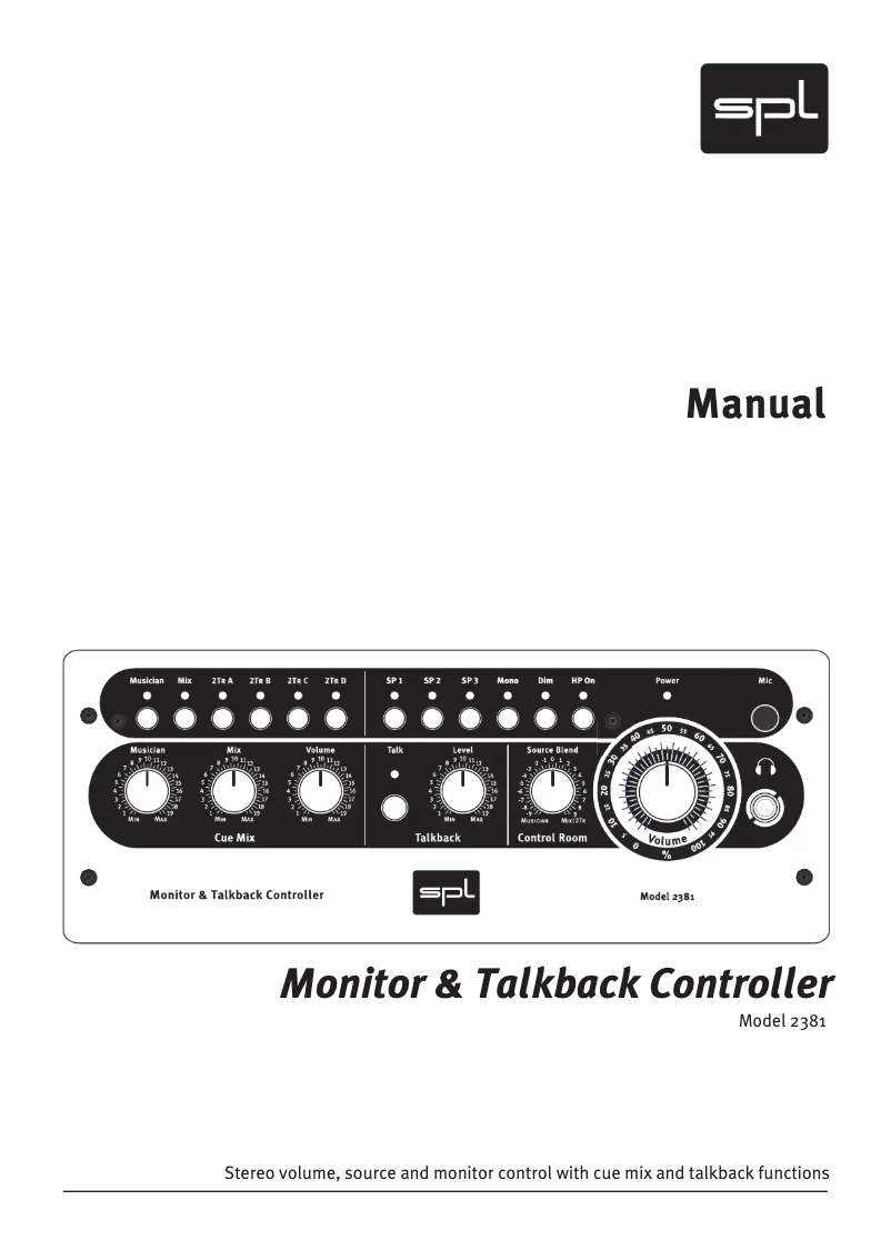 Image de la première page du manuel de l'appareil Monitor & Talkback Controller 2381