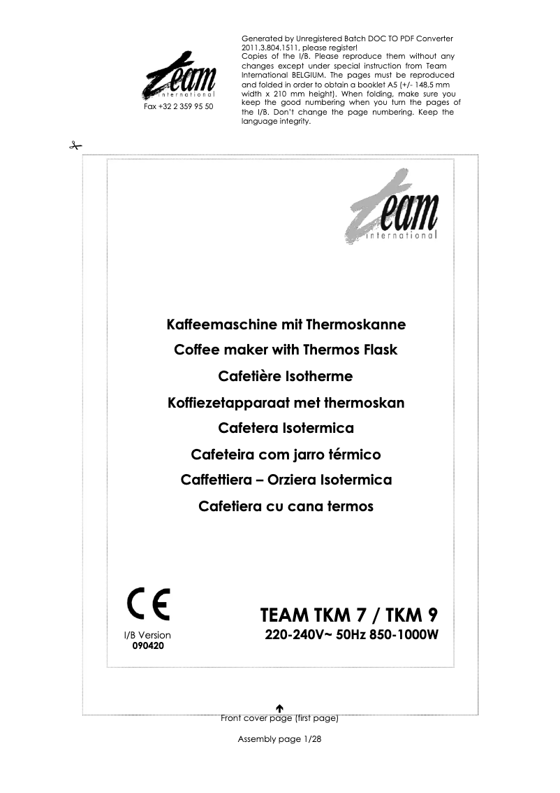 Page 1 de la notice Manuel utilisateur Team TKM 7