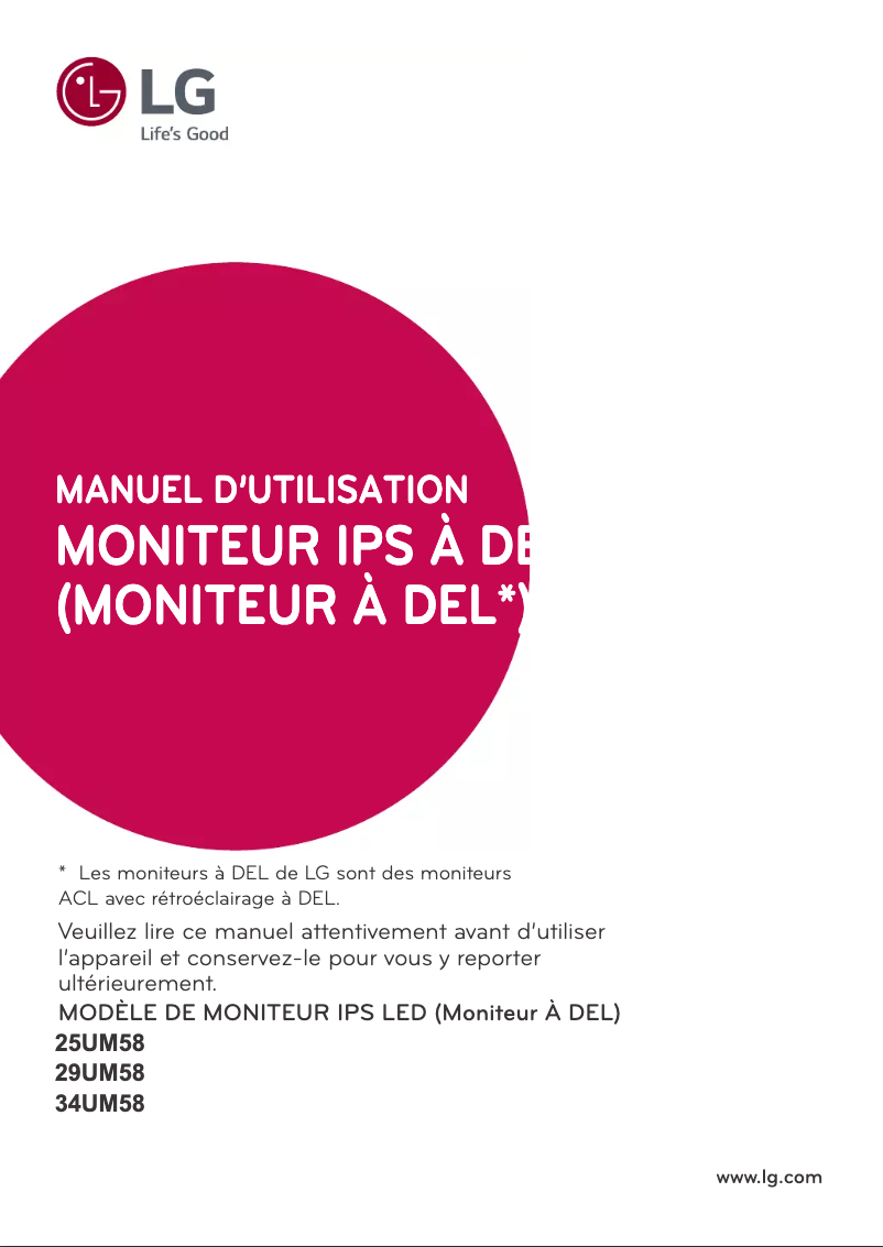 Image de la première page du manuel de l'appareil 29UM58-P