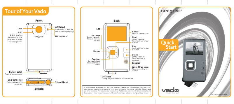 Page 1 de la notice Manuel utilisateur Creative Vado