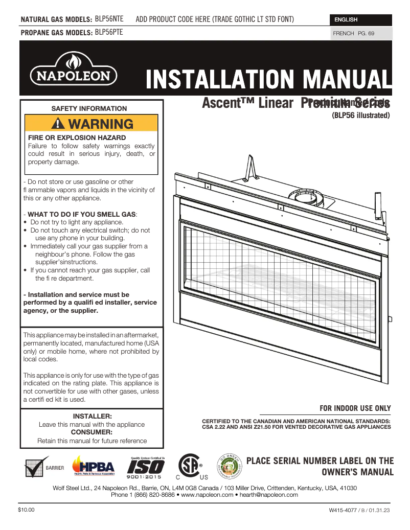 Page n°1 - Manuel utilisateur Napoleon Ascent Linear Premium 56