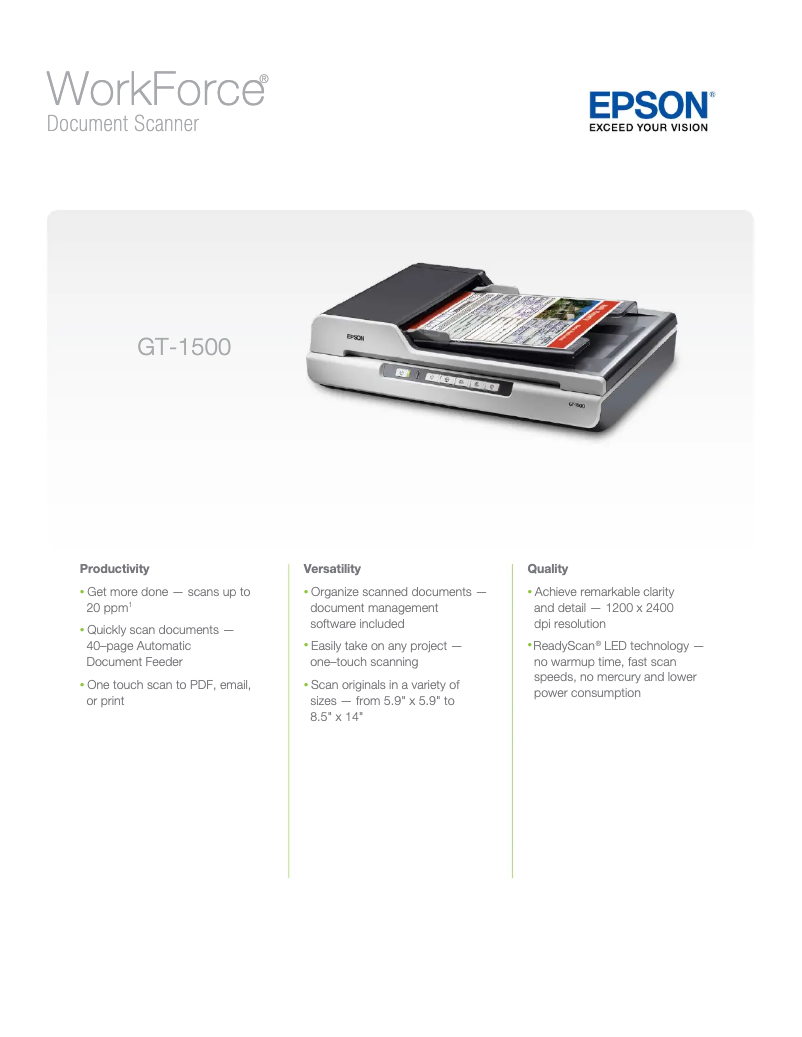 Imagen de la primera página del manual del dispositivo WorkForce GT-1500