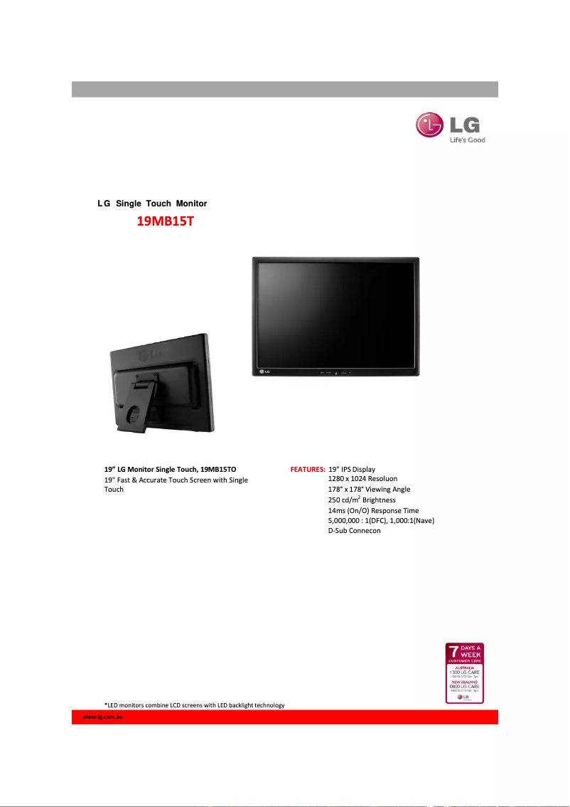 Page 1 de la notice Fiche technique LG 19MB15T-B