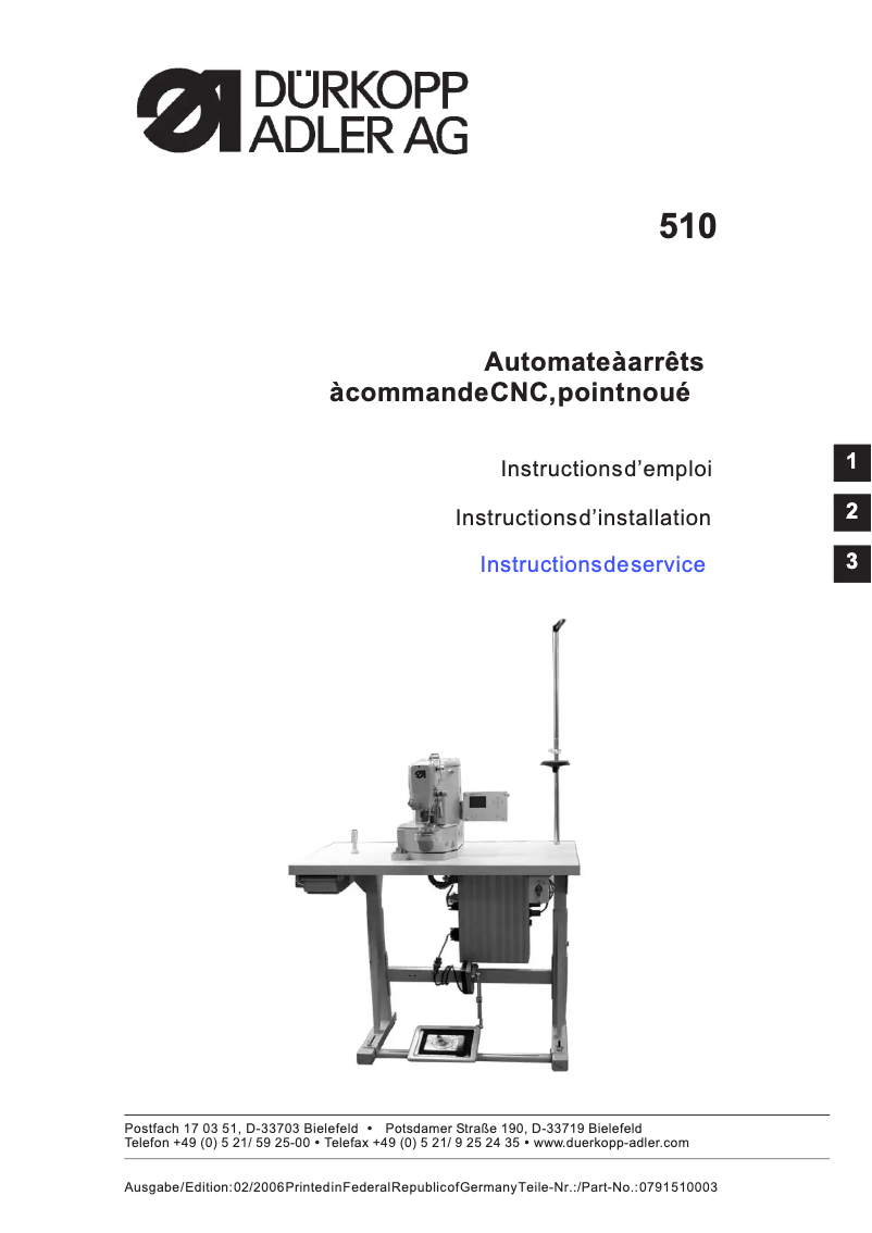 Page n°1 - Manuel utilisateur Dürkopp Adler 510