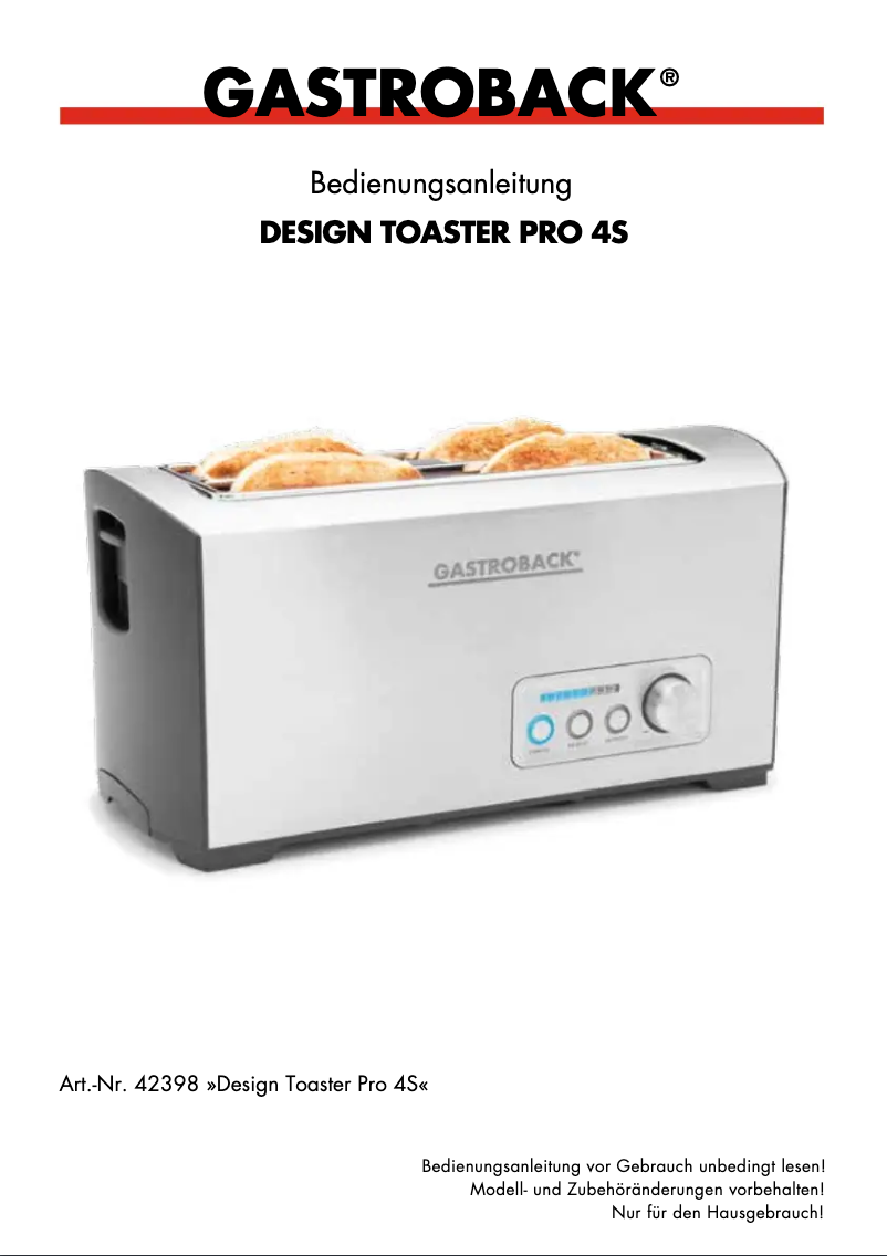 Page 1 de la notice Manuel utilisateur Gastroback Design Pro 4S 42398