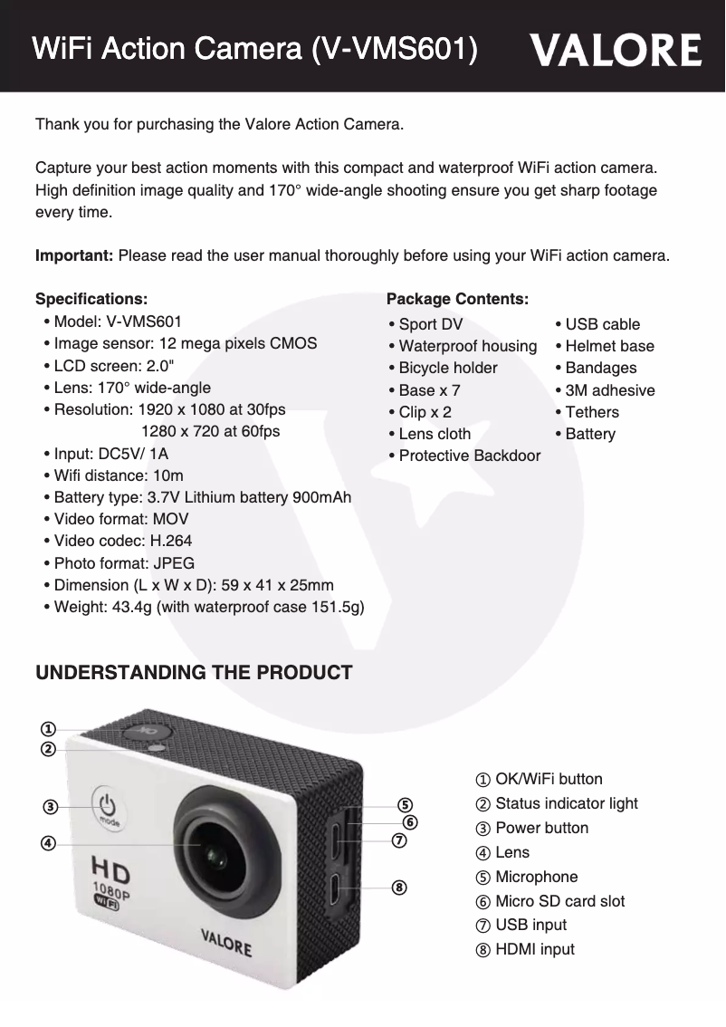 Page n°1 - Manuel utilisateur Valore V-VMS601