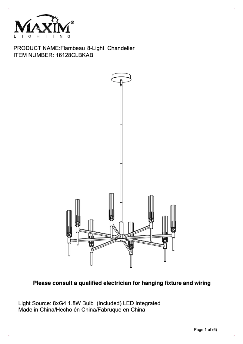 Page n°1 - Manuel utilisateur Maxim Flambeau 16128CLBKAB