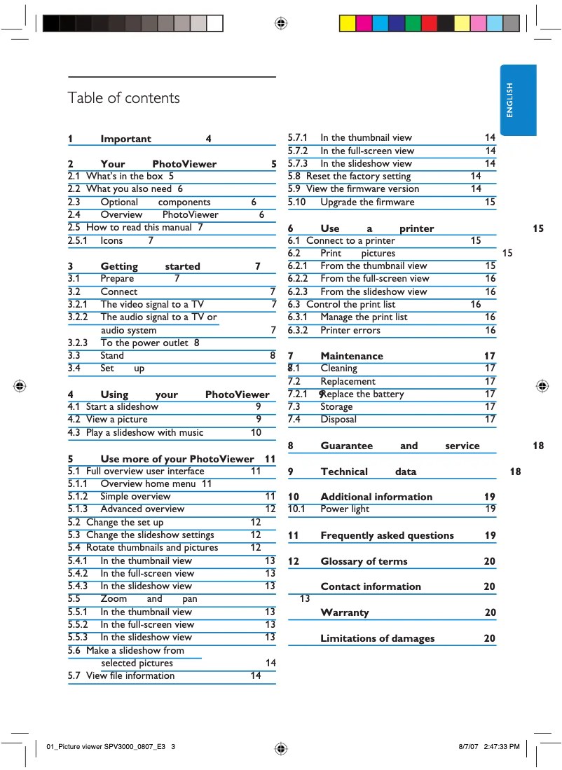 Page 1 de la notice Mode d'emploi Philips PhotoViewer SPV3000