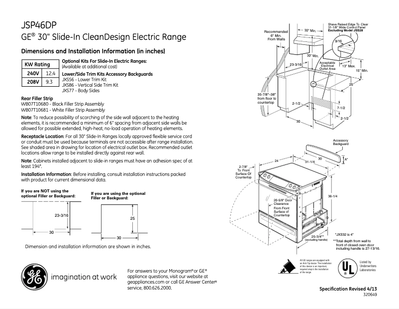 Página 1 del manual Ficha técnica GE JSP46DPBB