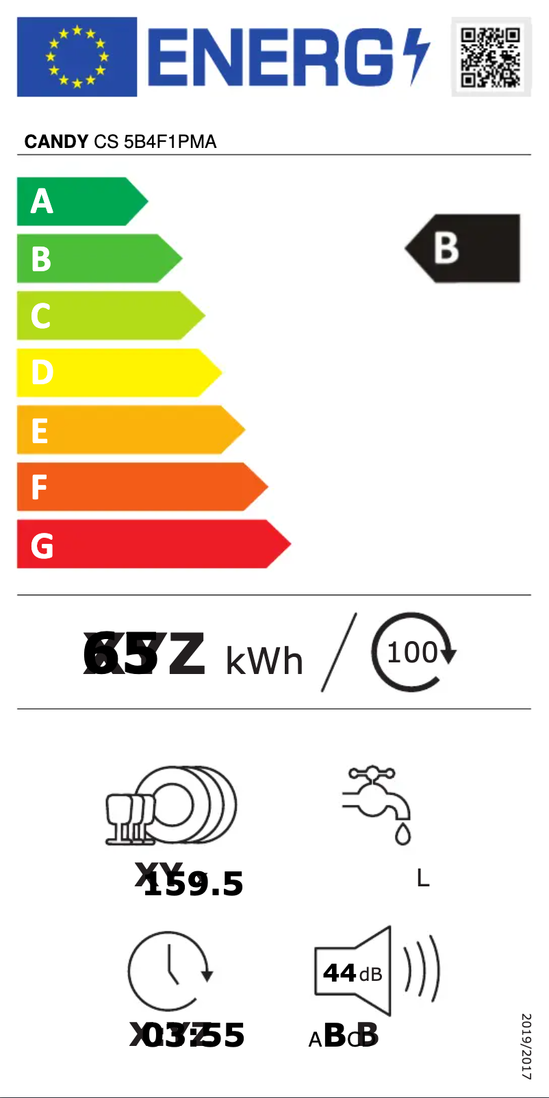 Page 1 de la notice Label énergétique Candy CS 5B4F1PMA