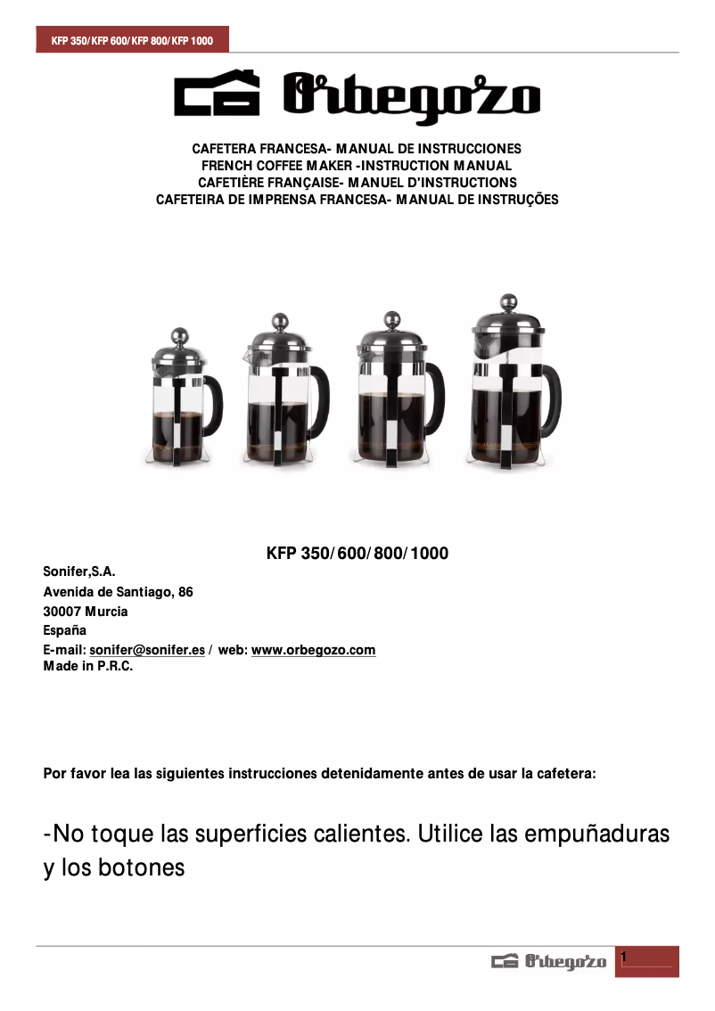 Page 1 de la notice Manuel utilisateur Orbegozo KFP 350