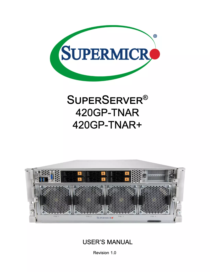 Page 1 de la notice Manuel utilisateur Supermicro SYS-420GP-TNAR+