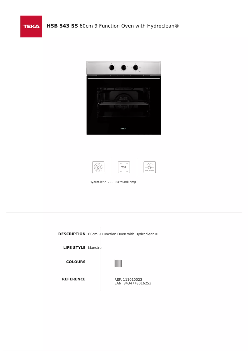 Page n°1 - Fiche technique Teka HSB 543