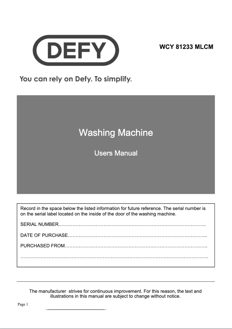 Page n°1 - Manuel utilisateur Defy WCY 81233 MLCM