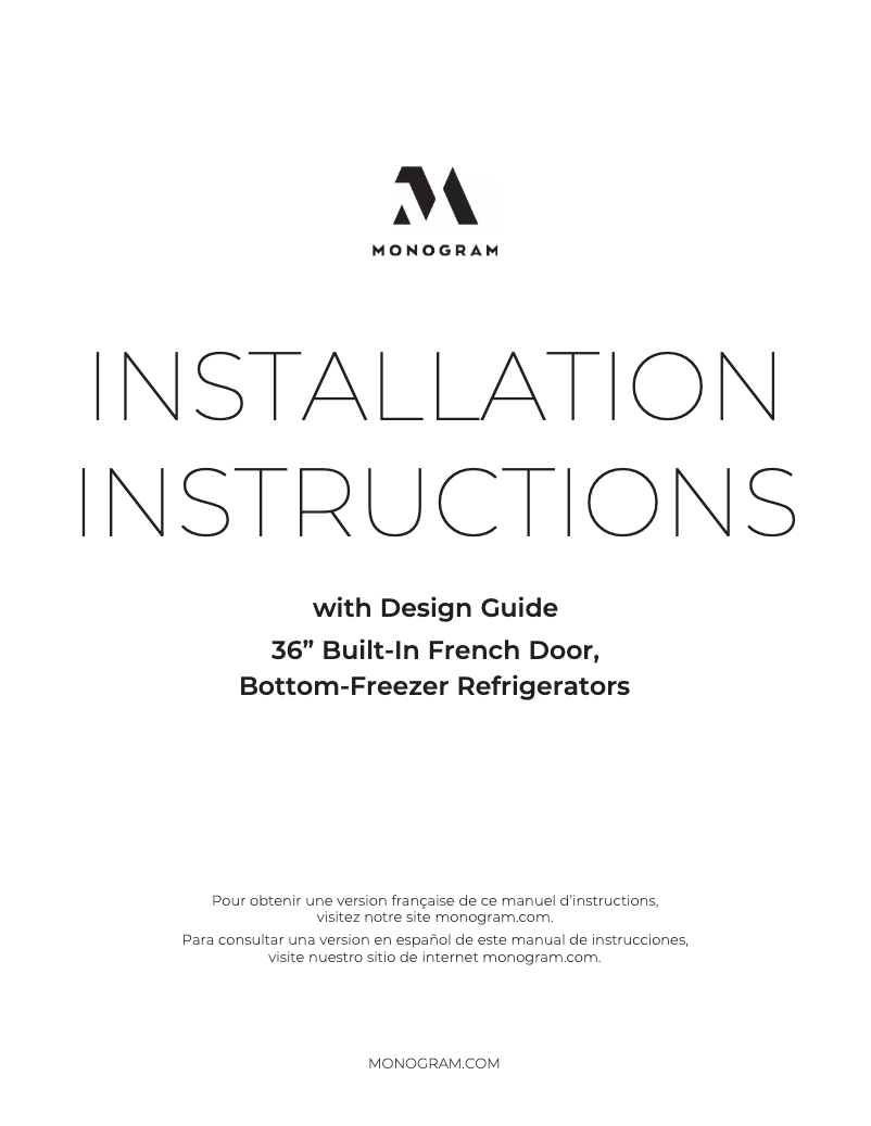 Página 1 del manual Guía de instalación Monogram ZIP360NN