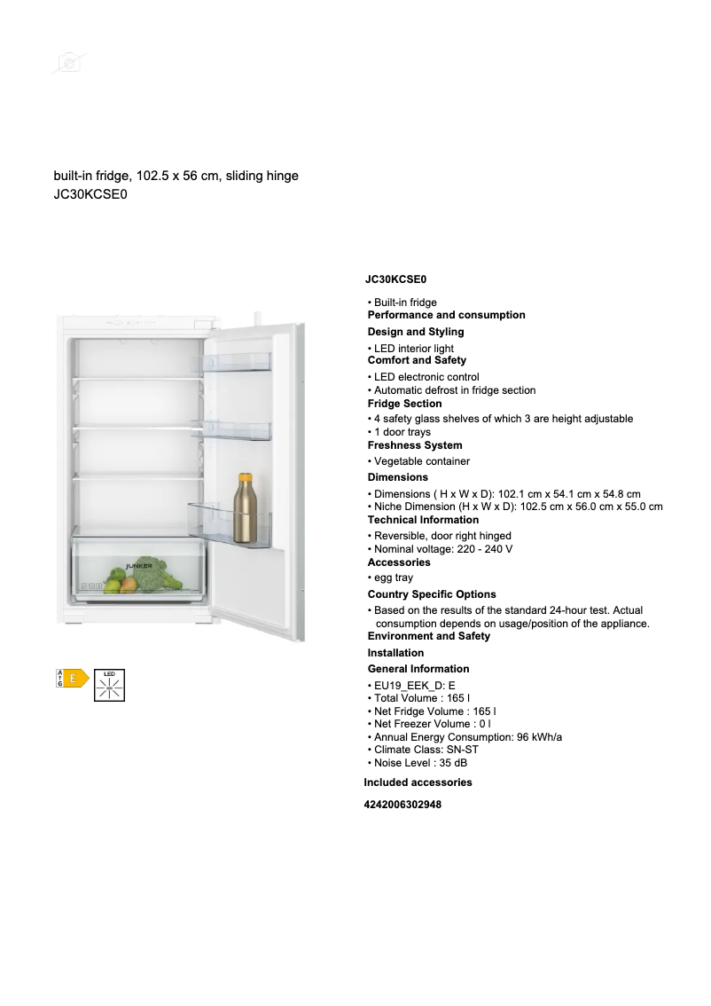 Page n°1 - Fiche technique Junker JC30KCSE0