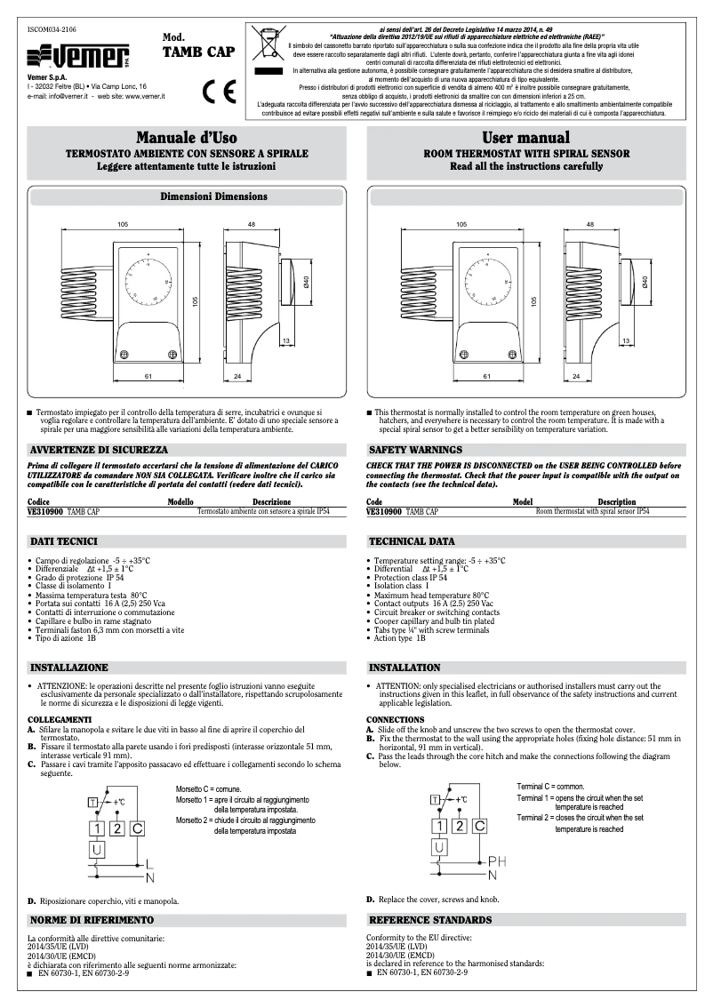 Page n°1 - Manuel utilisateur Vemer TAMB cap