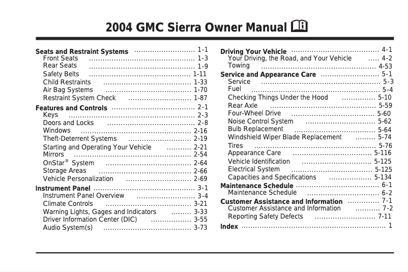 Page 1 de la notice Manuel utilisateur GMC Sierra 3500 (2004)