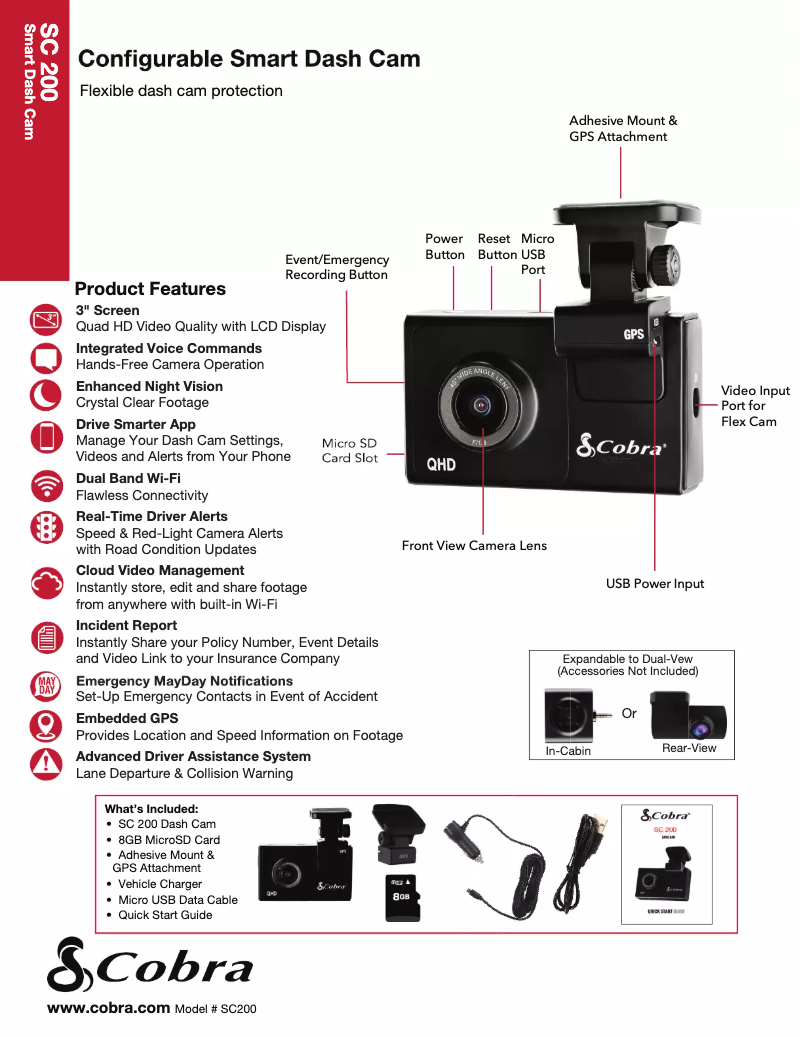 Page 1 de la notice Fiche technique Cobra SC200