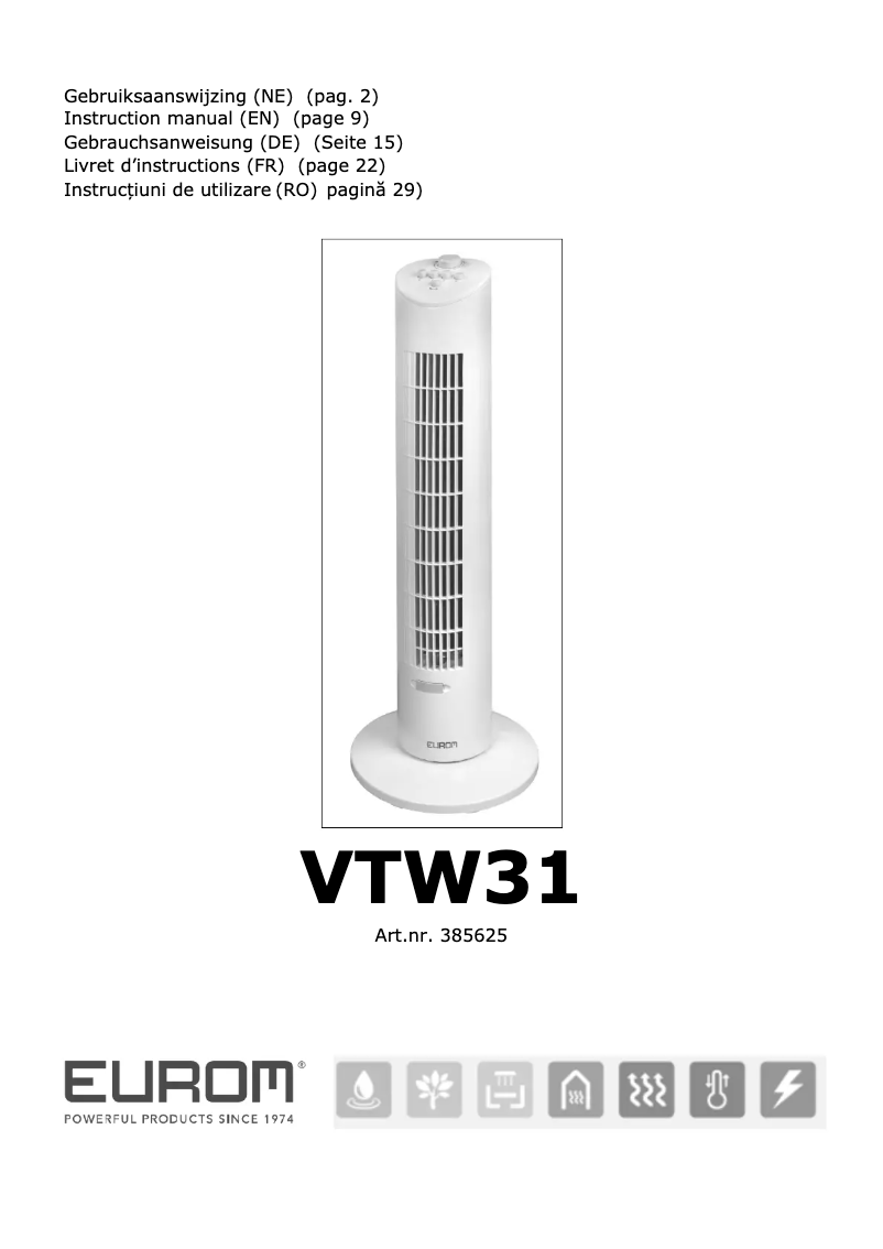 Page n°1 - Manuel utilisateur Eurom VTW31