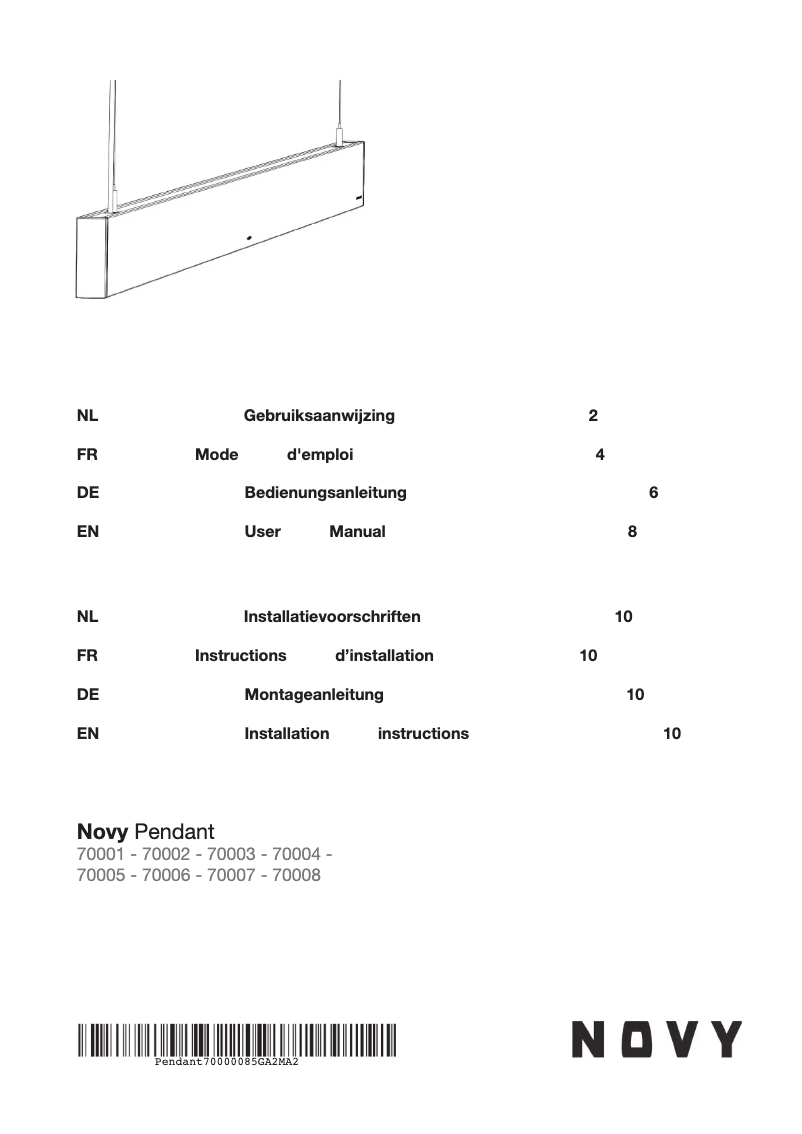 Page 1 de la notice Manuel utilisateur Novy Pendant 70004