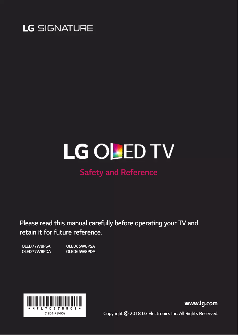 Page 1 de la notice Manuel utilisateur LG OLED65W8PDA