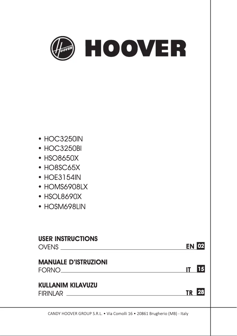 Page n°1 - Manuel utilisateur Hoover HOE3154IN/E